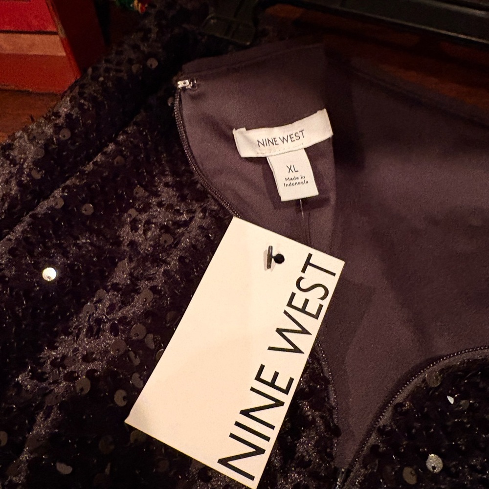 Nine West Black Sequin A-Line Skirt - Picture 3 of 8